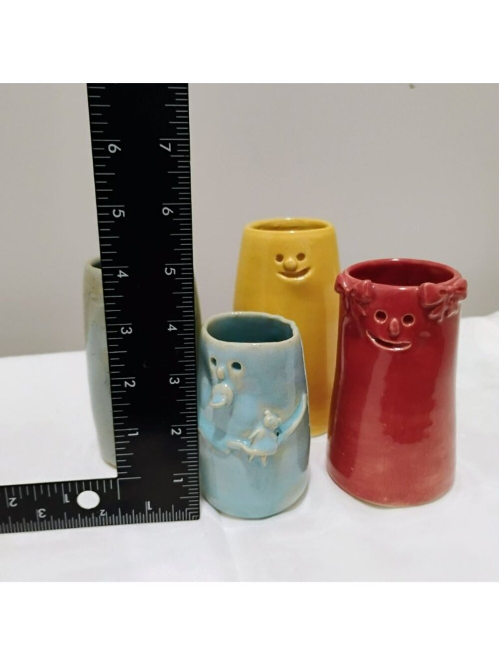 Set of 4 Vintage Studio Art Pottery Character Face Vases, Signed Whimsical Decor - Picture 13 of 13